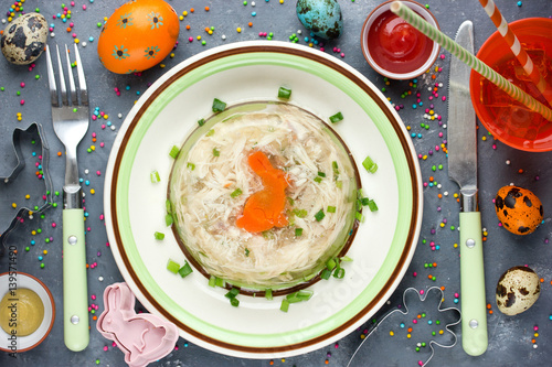 Fotografie Rabbit meat galantine aspic