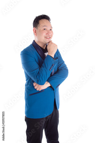 Asian businessman thinking over white background