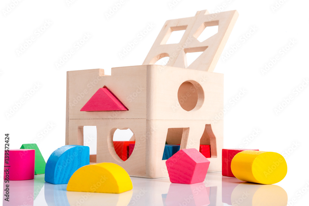 Fototapeta premium Colorful wood blocks shape isolated over white background