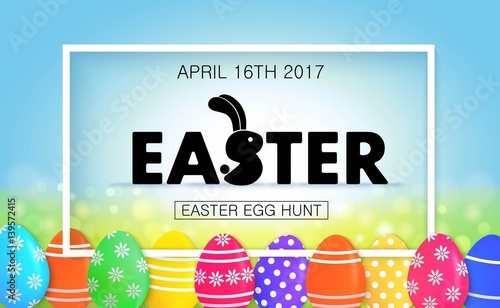 Easter egg hunt. Holiday banner with eggs.