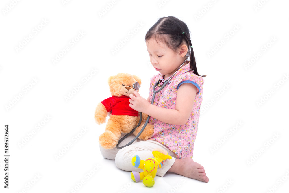 Little asian girl pretend to doctor over white background Little asian girl pretend to doctor over white background