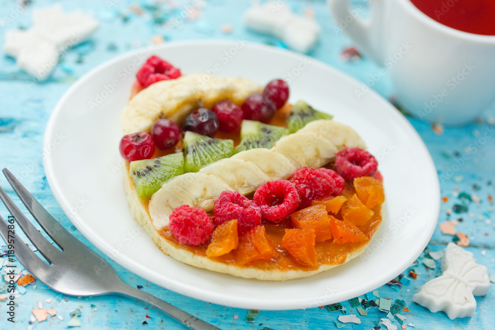 Easter egg pancakes with fruit and berry for Easter Easter egg pancakes with fruit and berry for Easter