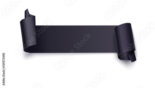 Realistic paper banner with curly corners, edges on a white background closeup. Background, template for your advertisement or message