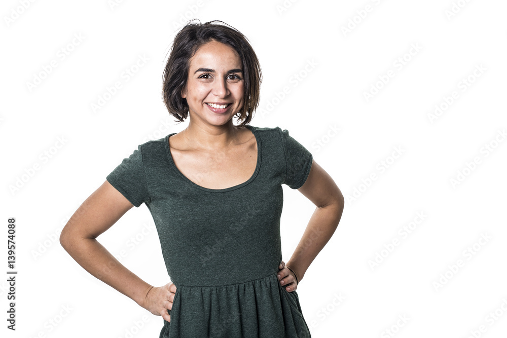bright brunette girl isolated on a white background bright brunette girl isolated on a white background