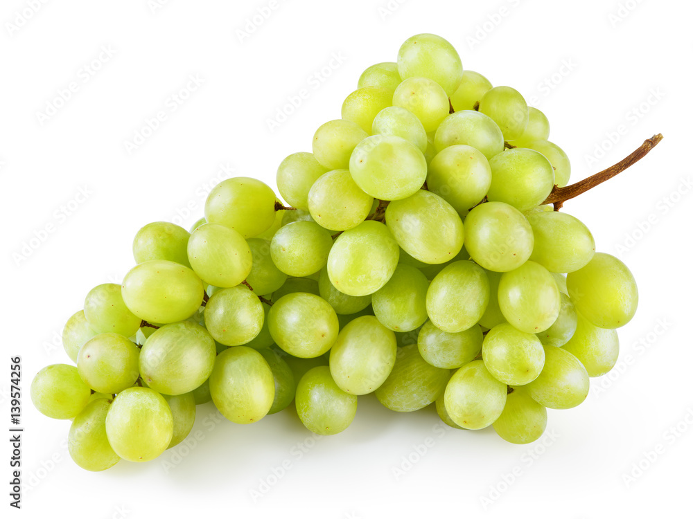 Green grape. Bunch of fresh berries isolated on white. With clipping path. Full depth of field. Green grape. Bunch of fresh berries isolated on white. With clipping path. Full depth of field.