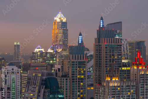 Aerial view of Bangkok modern office buildings, condominium in Bangkok city downtown with sky , Bangkok , Thailand