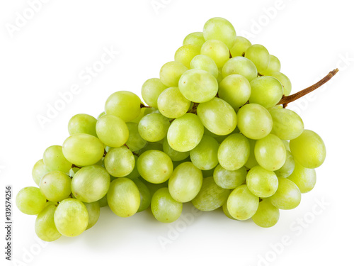 Green grape. Bunch of fresh berries isolated on white. With clipping path. Full depth of field.