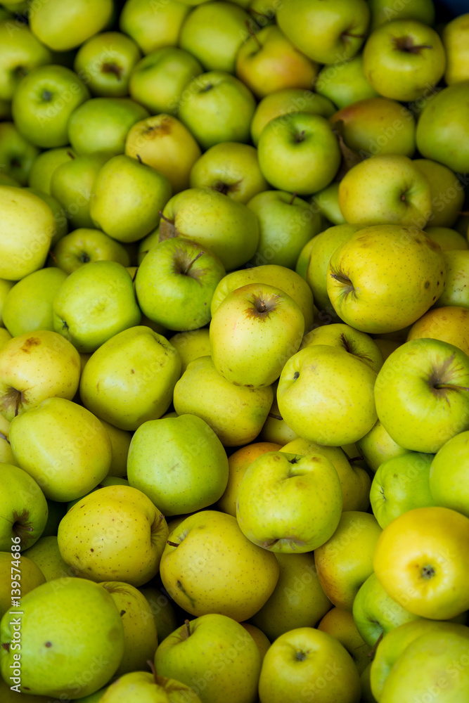 Organic apples on a farmer's market stall Organic apples on a farmer's market stall