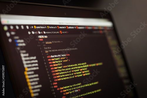 Tapety artystyczne HTML and CSS code developing screenshot. Laptop screen.