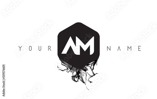 AM Letter Logo Design with Black Ink Spill