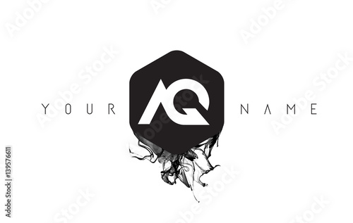 AQ Letter Logo Design with Black Ink Spill