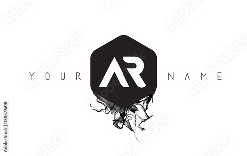 AR Letter Logo Design with Black Ink Spill