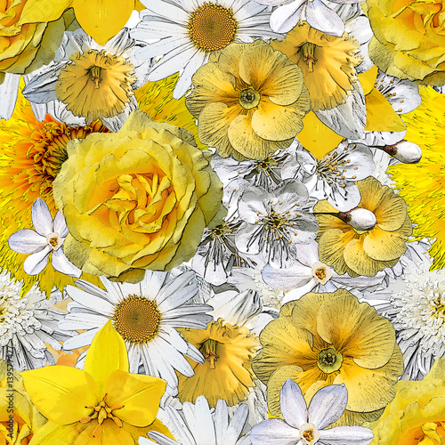 Bilde på lerret Seamless background with yellow and white flowers