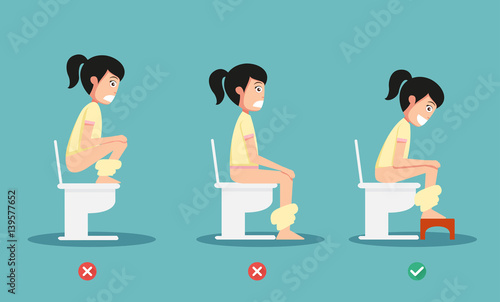 unhealthy vs healthy positions for defecate illustration