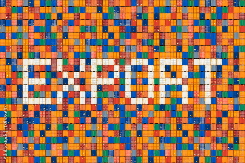 Cargo containers with white containers showing the word Export Cargo containers with white containers showing the word Export