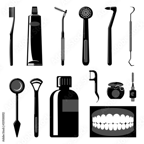 Dental Care Items Silhouettes