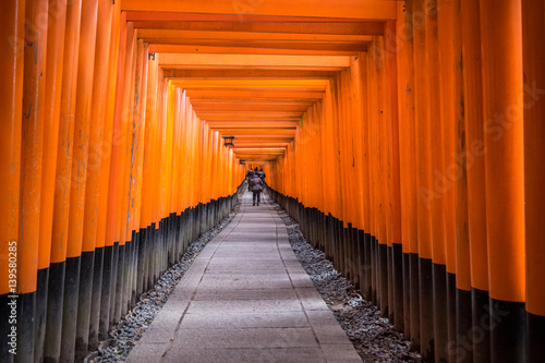 Fushimi Inari Shrine in Kyoto, Japan.It is famous for its thousands of vermilion torii gates.