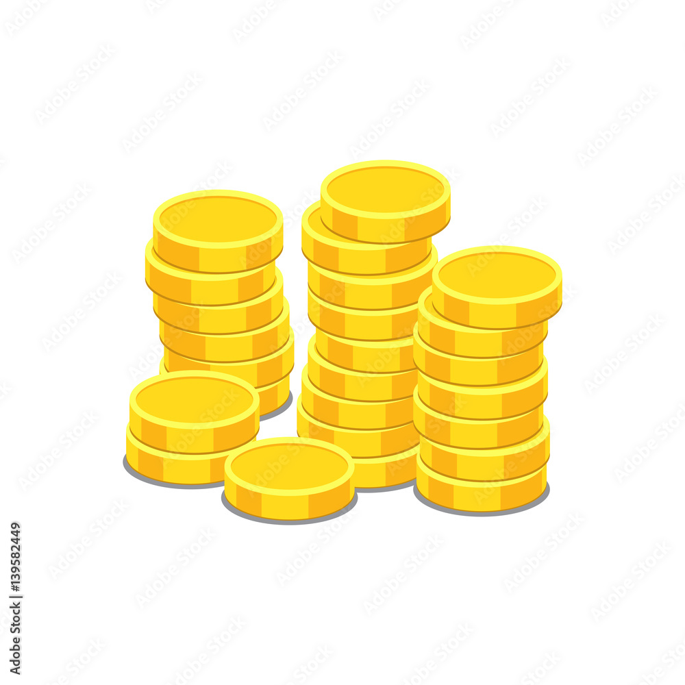 Money icon on white background. Coins vector illustration in flat style. Icons for design, website.