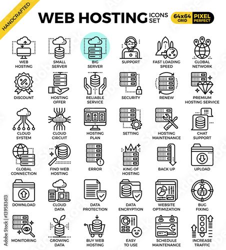 Web hosting line icon set
