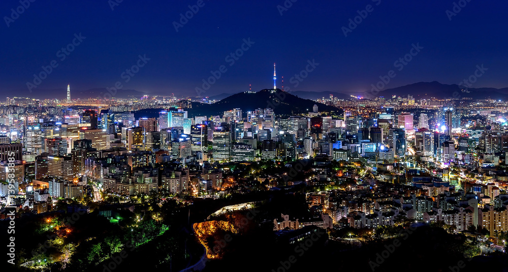 Korea,Seoul city skyline and Seoul tower at nigth.