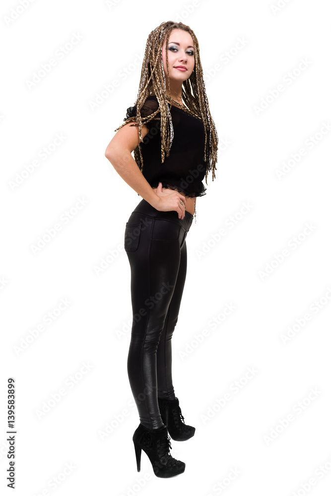 portrait of young smiling woman with dreadlocks. portrait of young smiling woman with dreadlocks.