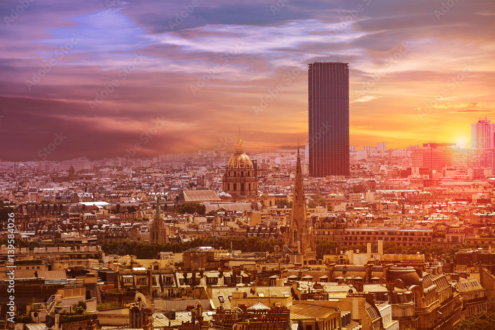 Paris skyline aerial view France