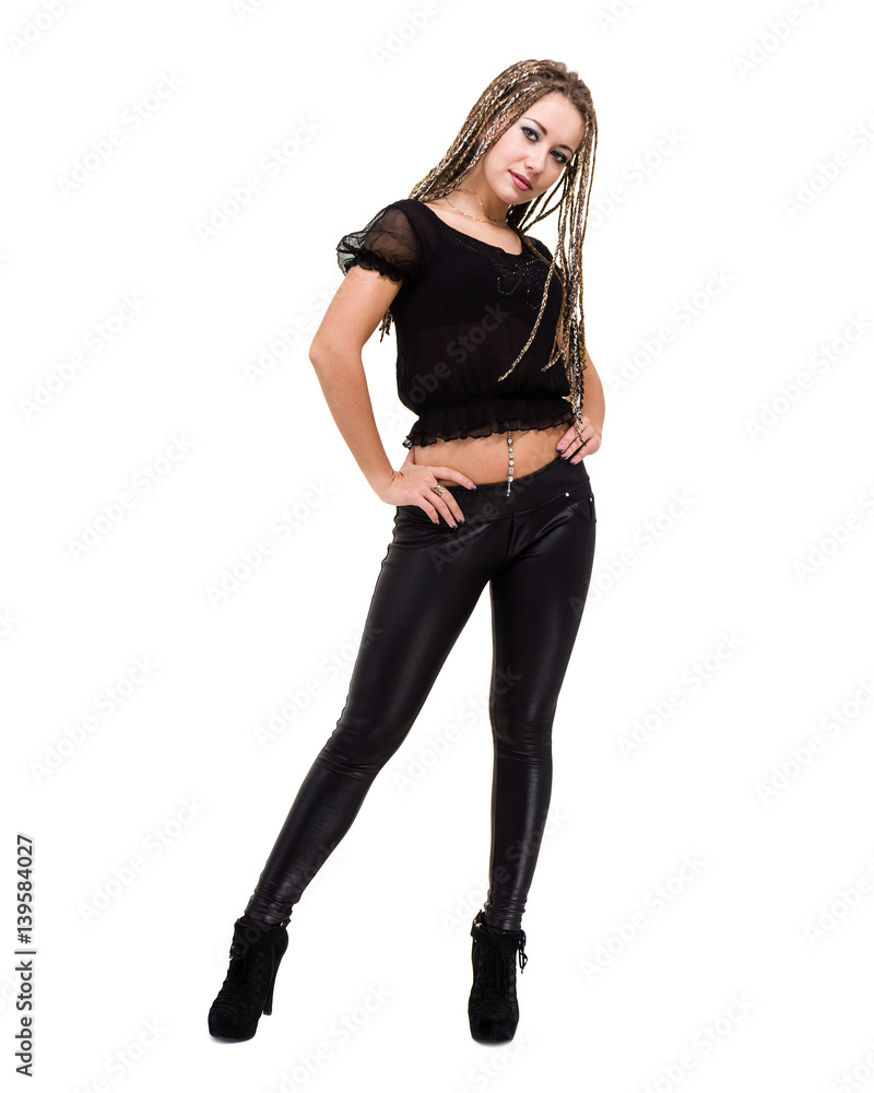 portrait of young smiling woman with dreadlocks. portrait of young smiling woman with dreadlocks.