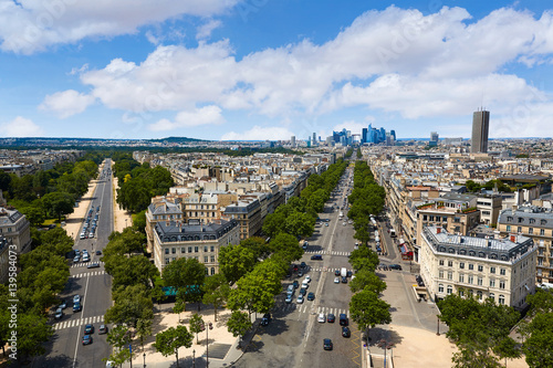 Paris skyline Champs Elysees and La Defense