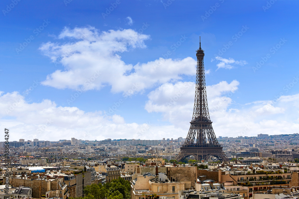 Fototapeta premium Paris Eiffel tower and skyline aerial France
