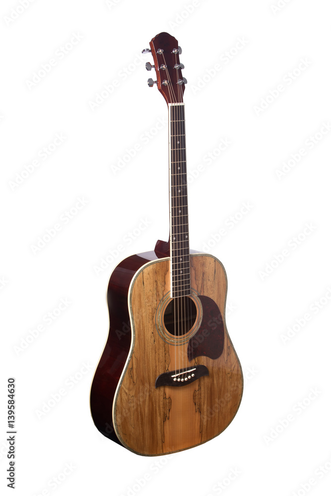 Naklejka premium Natural Wooden Classical Acoustic Guitar Isolated on a White Background