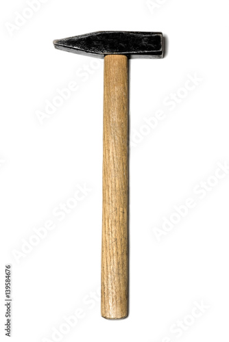 Construction tool DIY and business: Vintage hammer with wooden shaft - isolated on white background.