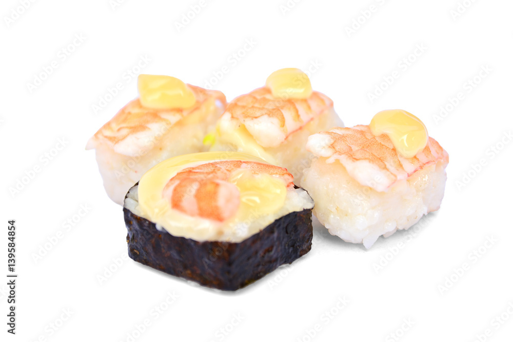 many piece of sushi isolated on white background many piece of sushi isolated on white background