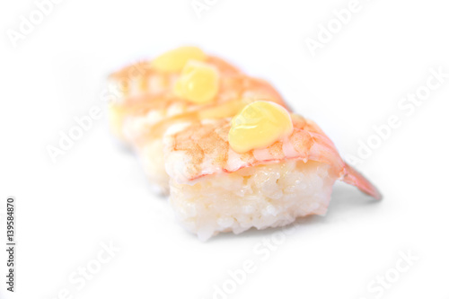 many piece of sushi isolated on white background