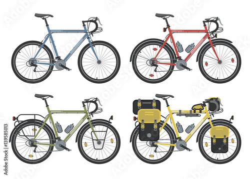 Configurations of trekking bicycles. Vector.