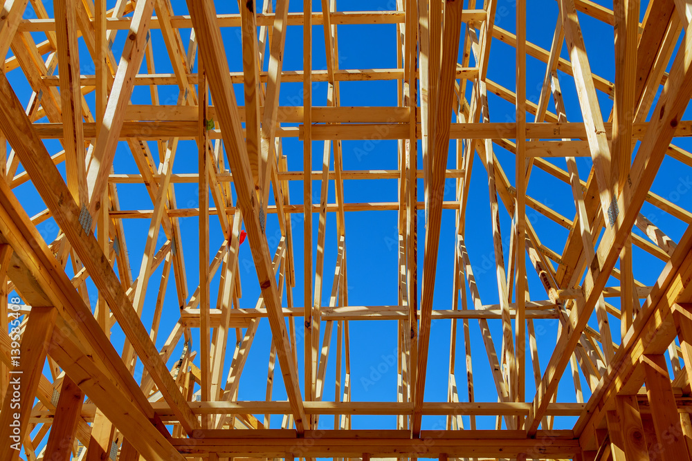 Wood Roof Trusses viewed from inside of new home