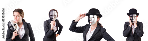 Woman with mask in hypocrisy concept