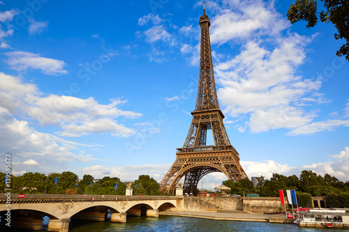 Eiffel Tower in Paris under blue sky France © lunamarina