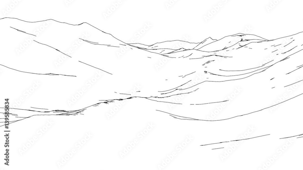 Flying through the mountains in drawing style Flying through the mountains in drawing style