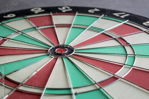close up bullseye on dartboard challenge target marketing background concept.