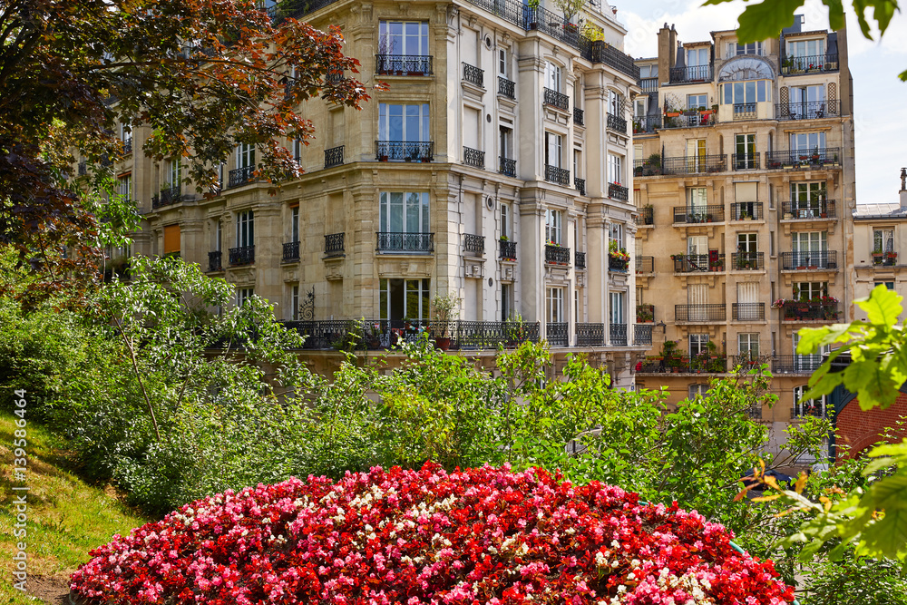 Paris Montmartre gardens and buildings