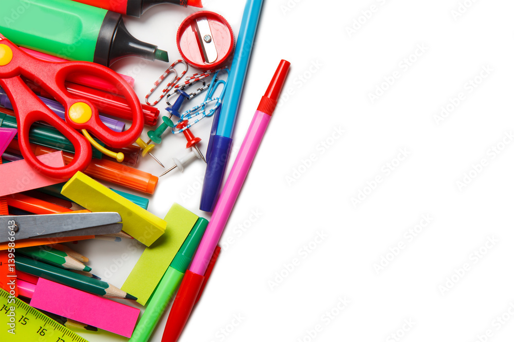 School supplies on white background School supplies on white background