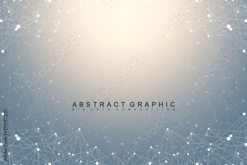Geometric graphic background molecule and communication. Big data complex with compounds. Perspective backdrop. Minimal array. Digital data visualization. Scientific cybernetic vector illustration.