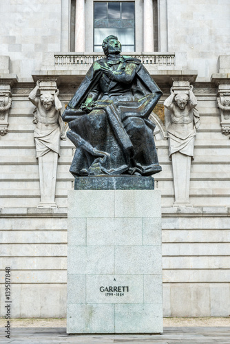 Almeida Garrett monument next to Porto City Hall in Portugal photo