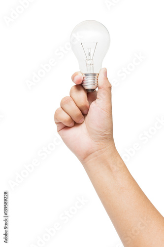 Innovation or creative concept, hand hold lightbulb Isolated on white background with clipping path