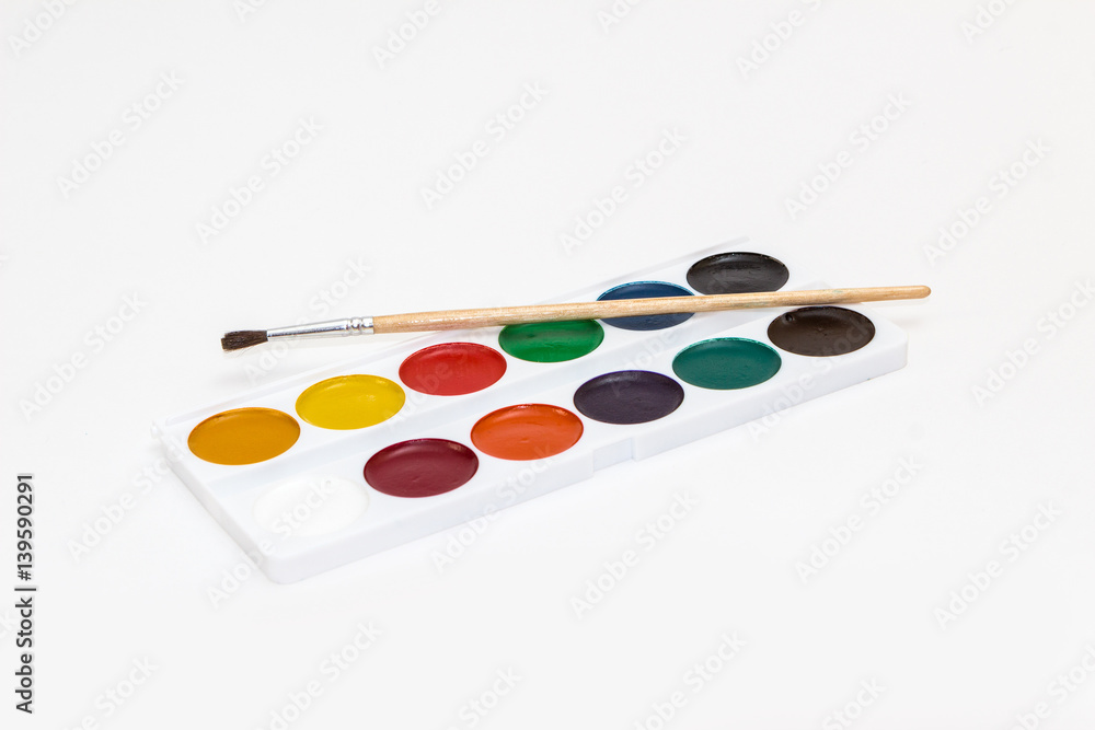 colored paint watercolour with brush on white background colored paint watercolour with brush on white background