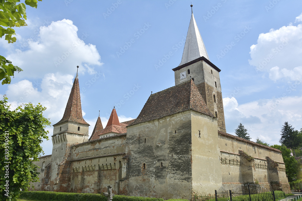 Naklejka premium Mosna fortified church. Mosna church is one of the most beautiful and biggest churches in the Tarnave valley,Transylvanie Romania