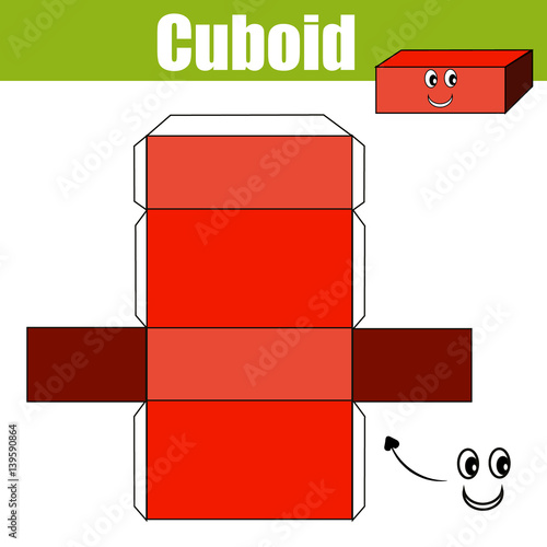 DIY children educational creative game. Make a cuboid figure with cut and glue. Learning geometric shapes. Creative printable tutorial or kids