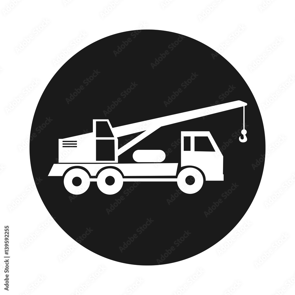 truck crane. The round black icon circle truck crane. The round black icon circle