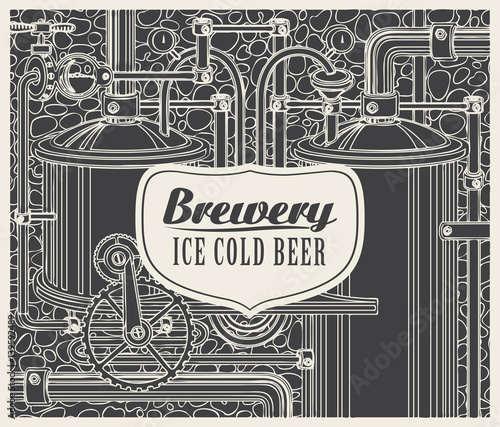 Vector banner with the brewery, beer production in retro style