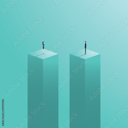Gender gap or business inequality concept with businessman and businesswoman figure standing apart. Business career challenge symbol.